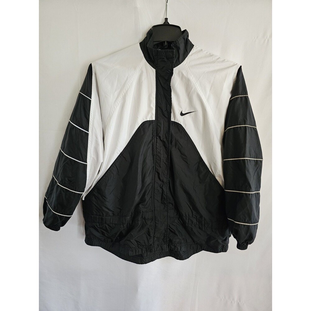 Nike Windbreaker Jacket Size Small 4-6 Black & White Zip Up Long Sleeve*